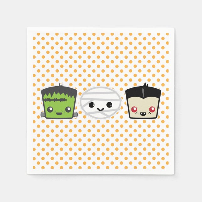 Servilleta De Papel Kawaii Frankenstein Mummy Dracula Napkins (Anverso)