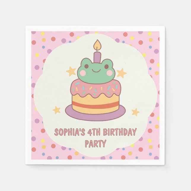 Servilleta De Papel Kawaii Frog Birthday Cake Personalizado (Anverso)