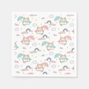 Servilleta De Papel Kawaii Gatos Lluviosos Napkins de papel