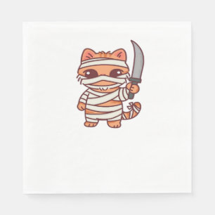 Servilleta De Papel Kawaii Halloween Mummy Cat con la espada Classic T