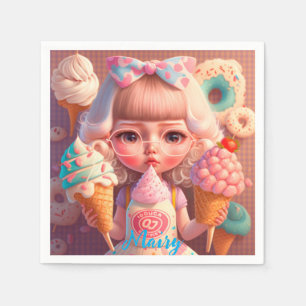 Servilleta De Papel Kawaii lindo chica con helados