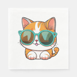 Servilleta De Papel Kawaii lindo felino colorido feliz con gafas de so