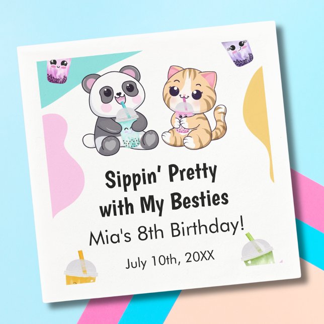Servilleta De Papel Kawaii Panda y Tigre Bubble Tea Cumpleaños Infanti (Subido por el creador)