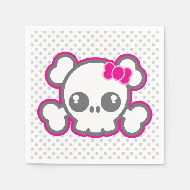 Servilleta De Papel Kawaii Pink Ribbon Skull Napkins (Anverso)