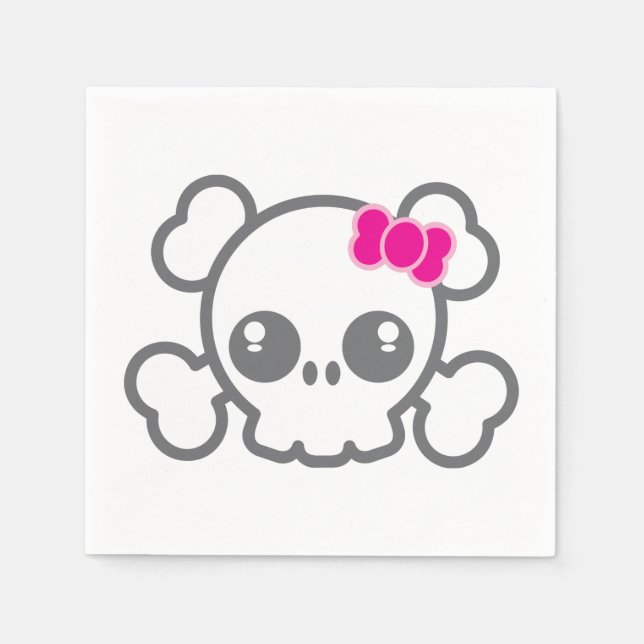 Servilleta De Papel Kawaii Pink Ribbon Skull Napkins (Anverso)