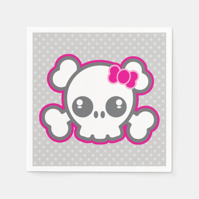 Servilleta De Papel Kawaii Pink Ribbon Skull Napkins (Anverso)