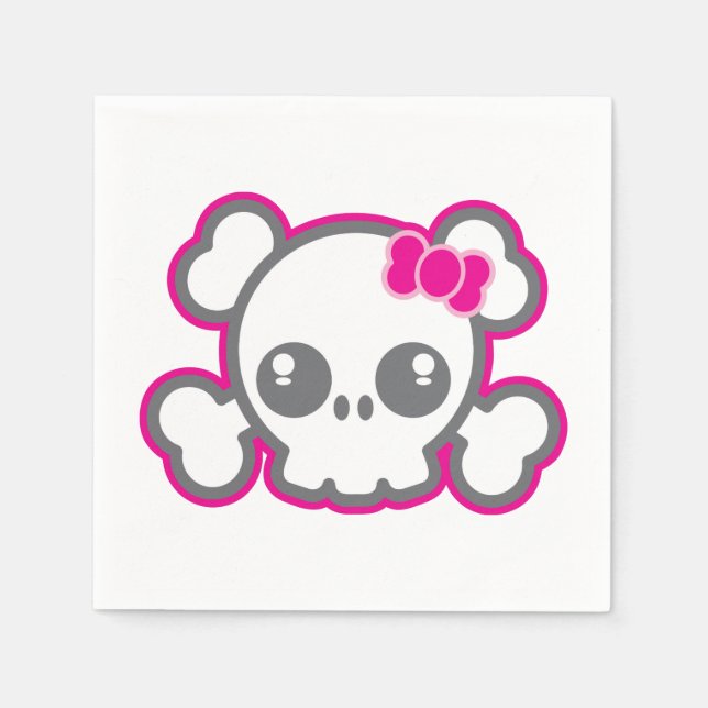 Servilleta De Papel Kawaii Pink Ribbon Skull Napkins (Anverso)