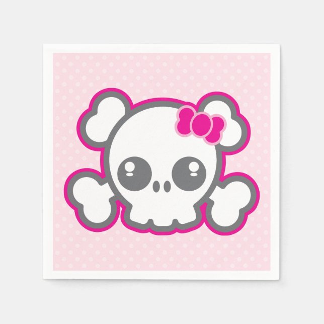 Servilleta De Papel Kawaii Pink Ribbon Skull Napkins (Anverso)