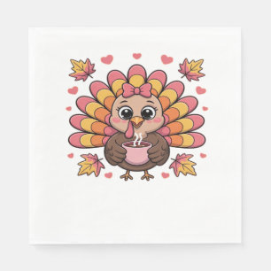 Servilleta De Papel kawaii rosa thanksintero pavo clásica camiseta