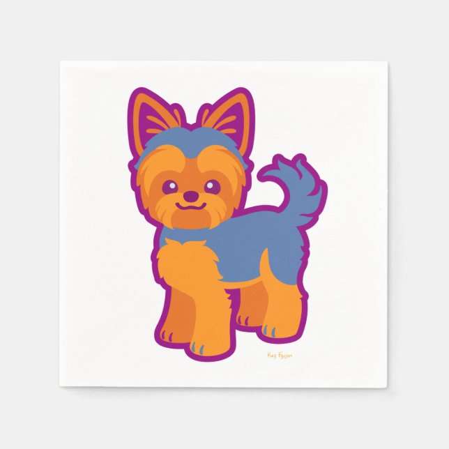Servilleta De Papel Kawaii Short Hair Yorkie Cartoon Dog (Anverso)