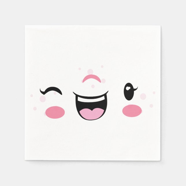 Servilleta De Papel Kawaii Sonriente rosa Cara Napkins (Anverso)