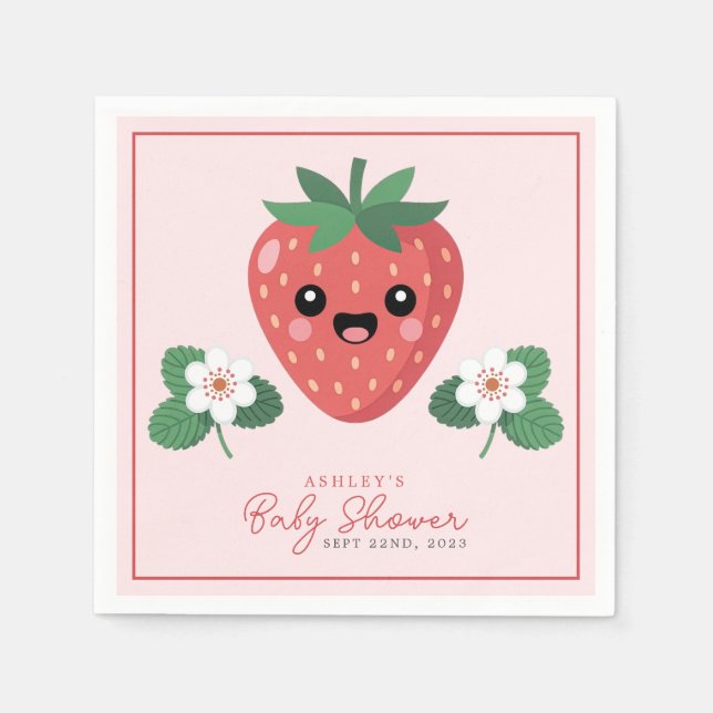 Servilleta De Papel Kawaii Strawberry Baby Shower (Anverso)