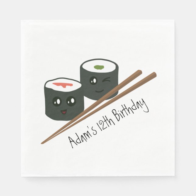 Servilleta De Papel Kawaii Sushi Addict Cute Character Name Birthday (Anverso)