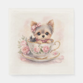 Servilleta De Papel Kawaii Yorkie Teacup Birthday Napkins