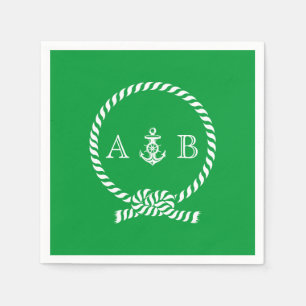 Servilleta De Papel Kelly Green Nautical Rope y Anchor Monogramado