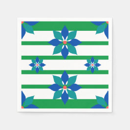 Servilleta De Papel Kelly Green stripes y flores azules