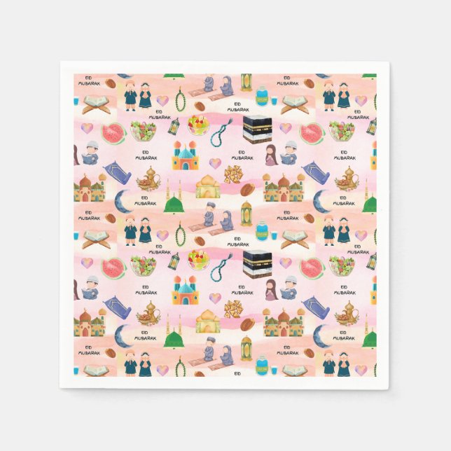 Servilleta De Papel Kids Eid Mubarak Napkins –Colourful Islamic Design (Anverso)