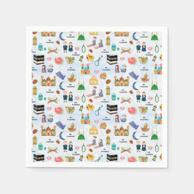 Servilleta De Papel Kids Eid Mubarak Napkins –Colourful Islamic Design (Anverso)