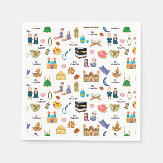 Servilleta De Papel Kids Eid Mubarak Napkins –Colourful Islamic Design (Anverso)