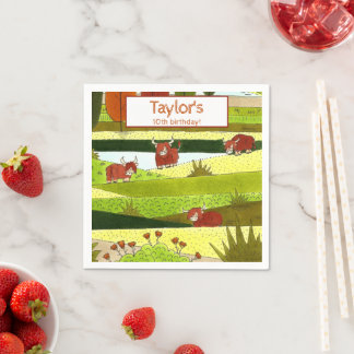 Servilleta De Papel Kids Highland Cows Fall Farm Birday Party