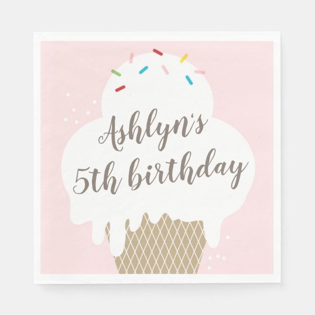 Servilleta De Papel Kids Ice Cream Cone Pink Birday Party (Anverso)
