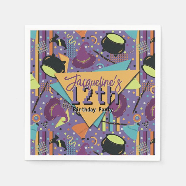 Servilleta De Papel Kids Purple Retro Witchy Halloween Cumpleaños (Anverso)