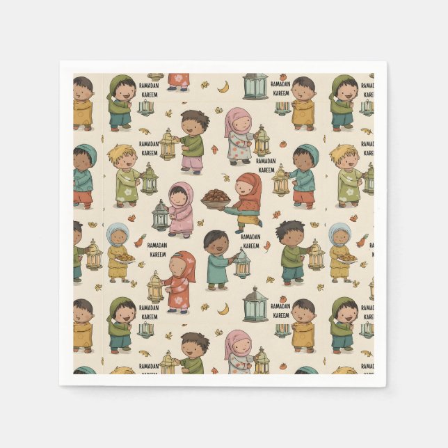 Servilleta De Papel Kids Ramadan Kareem Napkins – Islamic Party (Anverso)