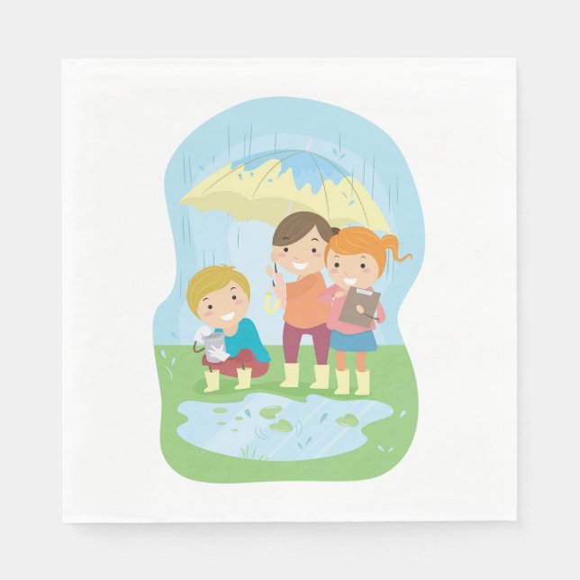 Servilleta De Papel Kids Science Nature Study in Rain (Anverso)