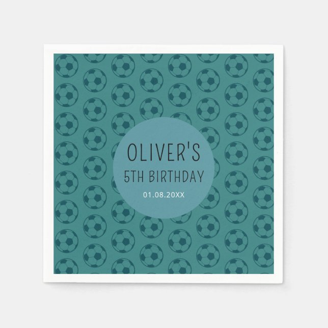 Servilleta De Papel Kids Soccer Ball Blue Boys Birthday Party (Anverso)