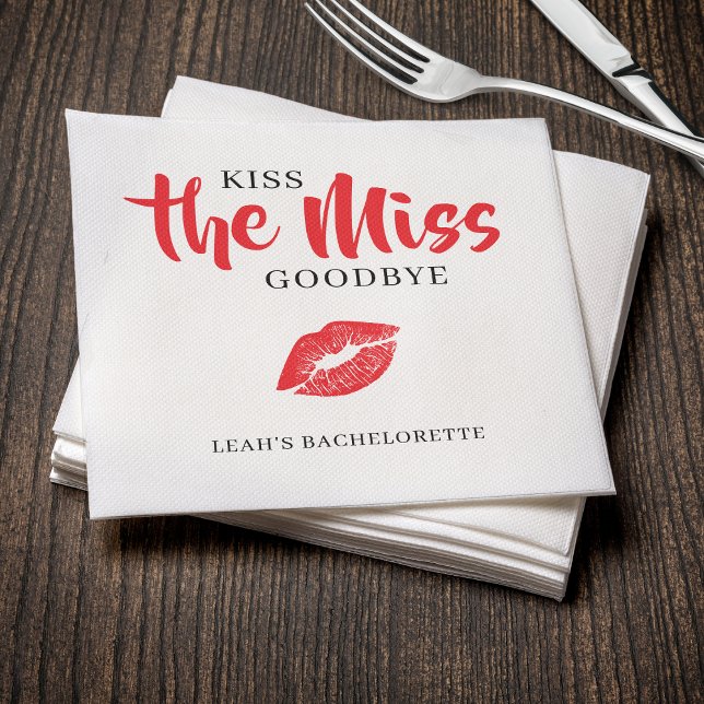 Servilleta De Papel Kiss the Miss Goodbye Red Lip Bachelorette Party (Subido por el creador)