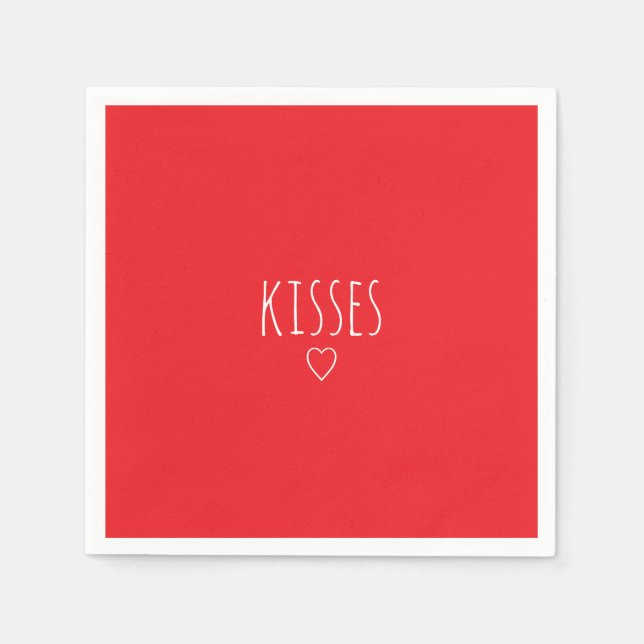 Servilleta De Papel 'Kisses' Bold Romantic Red White Valentine's Day (Anverso)