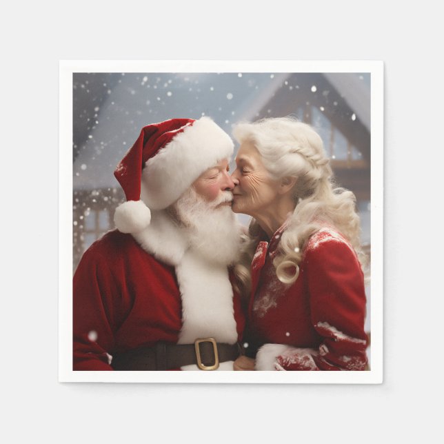 Servilleta De Papel Kissing Mr. y la Sra. Santa Claus (Anverso)