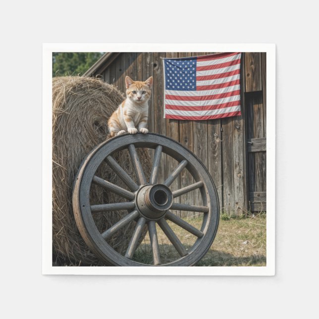 Servilleta De Papel Kitten On an Old Wagon Wheel  (Anverso)
