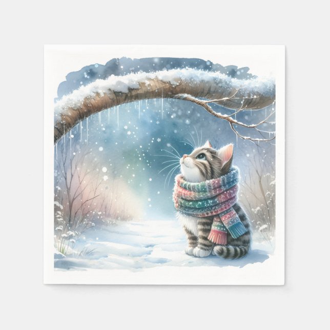 Servilleta De Papel Kitten vistiendo una bufanda de invierno (Anverso)