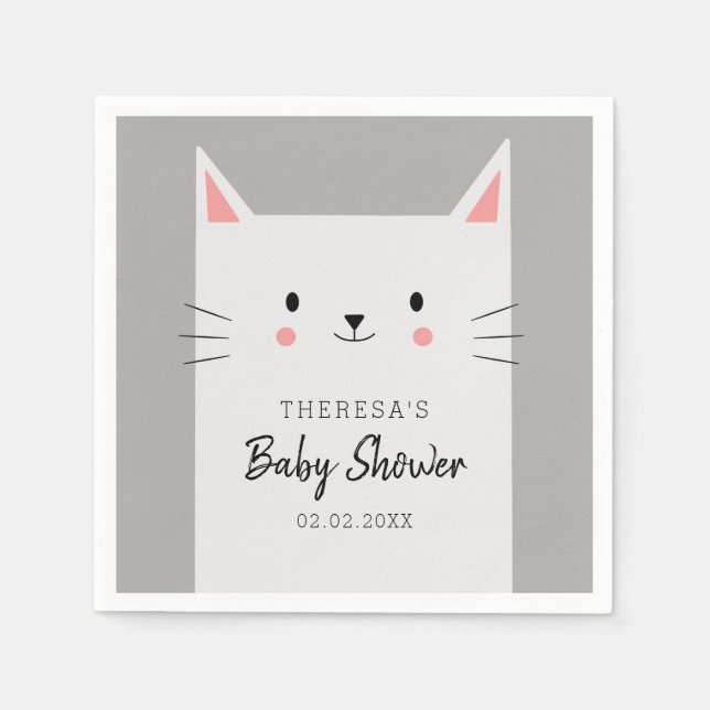 Servilleta De Papel Kitty Cat Tema Baby Shower Cute Kitten (Anverso)