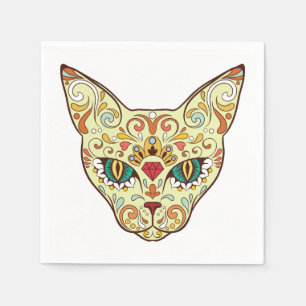 Servilleta De Papel Kitty Face Sugar Skull Día del gato muerto