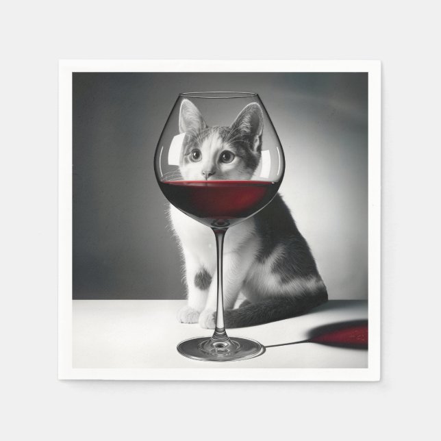 Servilleta De Papel Kitty Peeking Through a Wine Glass (Anverso)