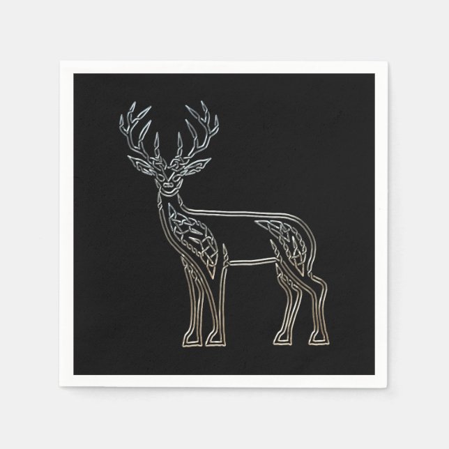 Servilleta De Papel Knot estilo celta de ciervo plateado y negro (Anverso)