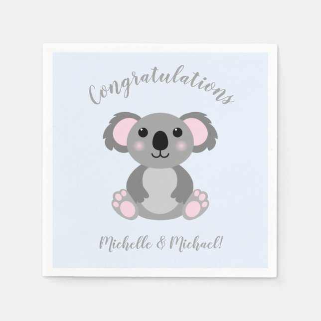 Servilleta De Papel Koala Bear Baby Shower Blue Boy (Anverso)