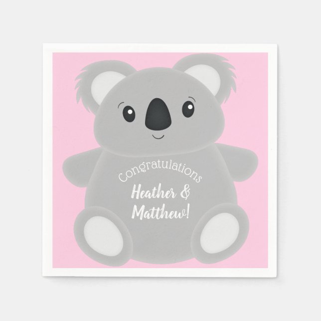 Servilleta De Papel Koala Bear Baby Shower Chica (Anverso)