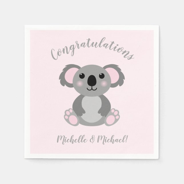 Servilleta De Papel Koala Bear Baby Shower Chica Rosa (Anverso)