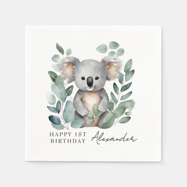 Servilleta De Papel Koala Bear Boys Fiesta de primer cumpleaños (Anverso)