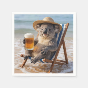 Servilleta De Papel Koala con una cerveza en una playa