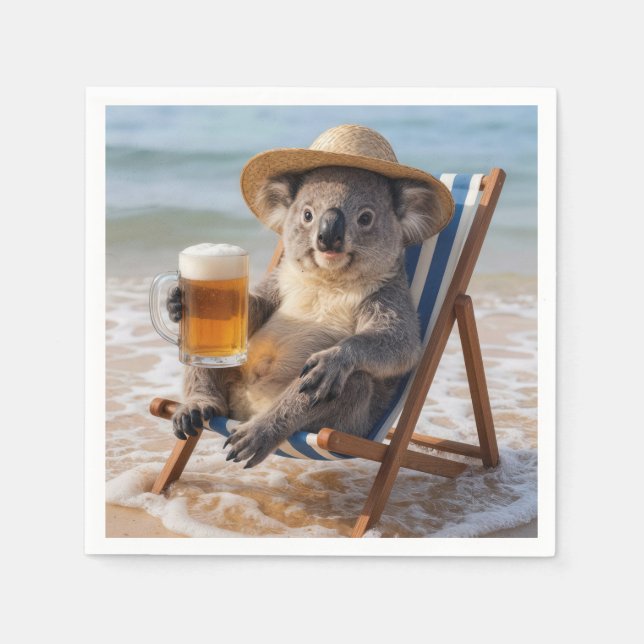 Servilleta De Papel Koala con una cerveza en una playa (Anverso)
