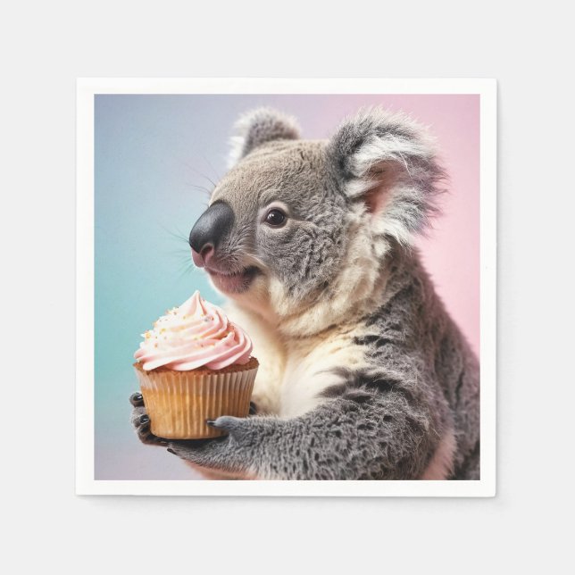 Servilleta De Papel Koala Cubierta Con Gradiente Pastel (Anverso)