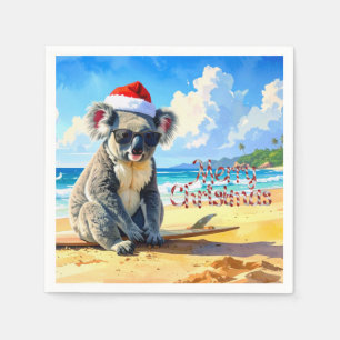 Servilleta De Papel Koala de sol y olas con sombrero de Santa