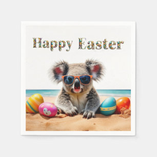 Servilleta De Papel Koala en la playa con huevos de Pascua Feliz Pascu