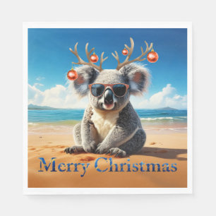 Servilleta De Papel Koala en una playa de arena Feliz Navidad