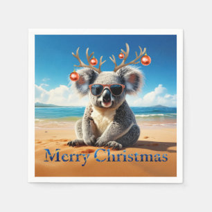 Servilleta De Papel Koala en una playa de arena Feliz Navidad