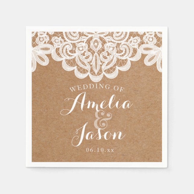 Servilleta De Papel Kraft and Lace Boda Napkins Bridal Shower (Anverso)
